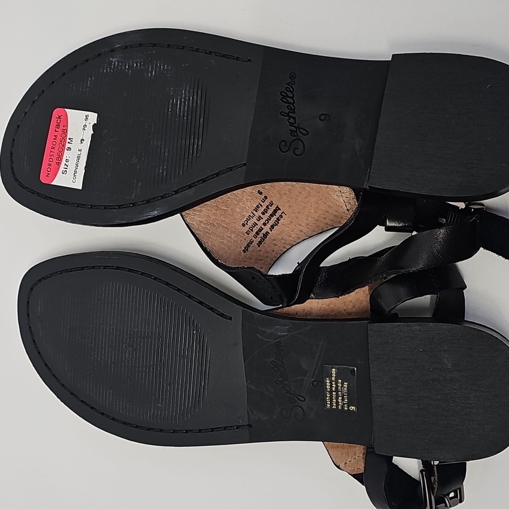 Seychelles Black Thong Sandals w Embossed Floral Design Prarie Southwest‎ - Picture 7 of 10